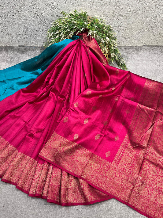 MAJENTA PINK TASSAR DUPION SILK PURE HANDLOOM BANARASI SAREE