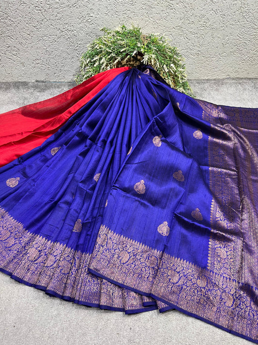 ROYAL BLUE TASSAR DUPION SILK PURE HANDLOOM BANARASI SAREE