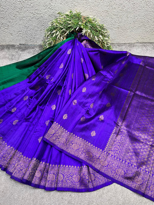 ROYAL PURPLE TASSAR DUPION SILK PURE HANDLOOM BANARASI SAREE