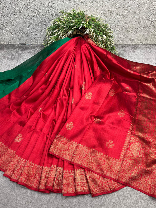 RED TASSAR DUPION SILK PURE HANDLOOM BANARASI SAREE