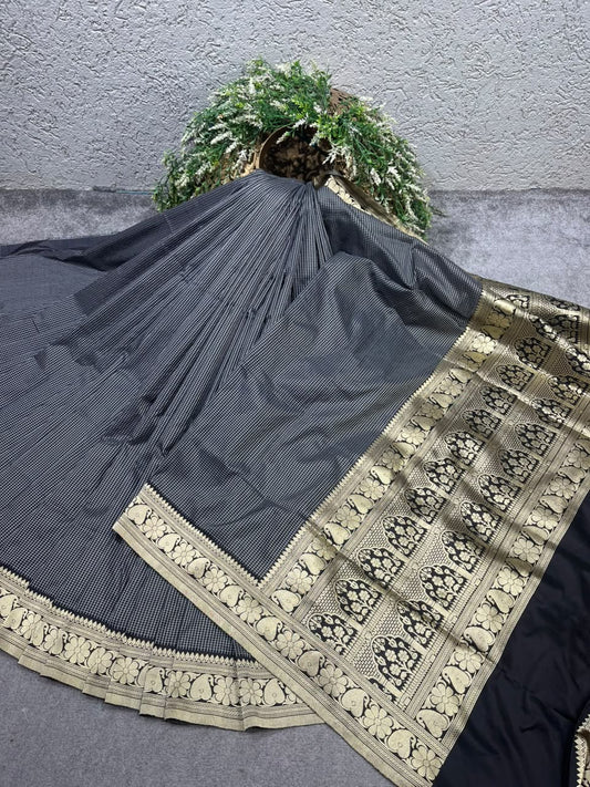 CHARCOAL BLACK SILK PURE HANDLOOM BANARASI SAREE