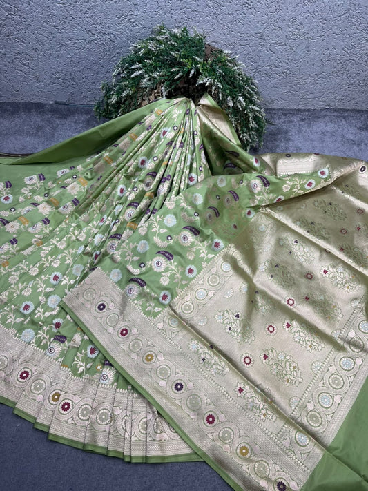 PISTA GREEN SILK PURE HANDLOOM BANARASI SAREE