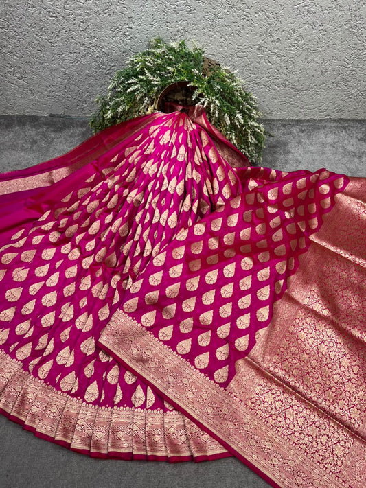 RANI PINK SILK PURE HANDLOOM BANARASI SAREE