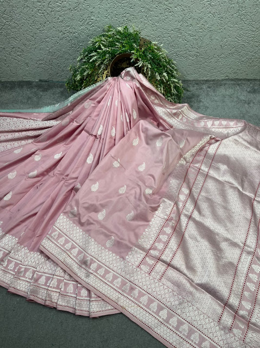 ROSE PINK SILK PURE HANDLOOM BANARASI SAREE