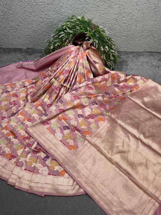 MAUVE PINK SILK PURE HANDLOOM BANARASI SAREE