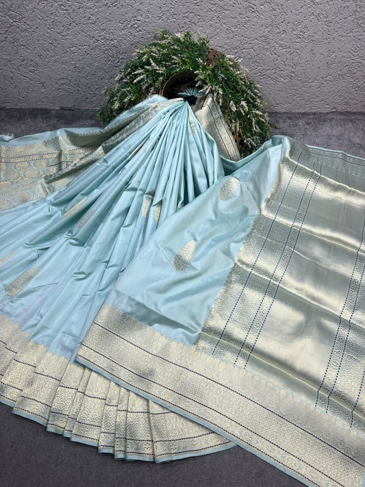 PASTEL SKY BLUE SILK PURE HANDLOOM BANARASI SAREE