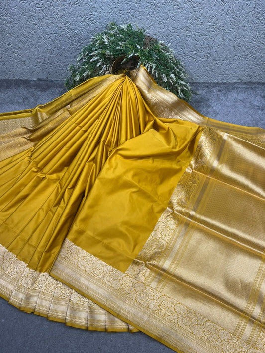 MUSTARD GOLD SILK PURE HANDLOOM BANARASI SAREE