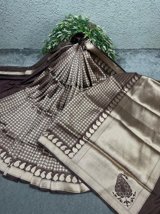 CHOCOLATE BROWN SILK PURE HANDLOOM BANARASI SAREE