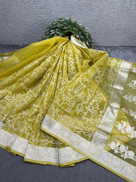 YELLOW KORA PURE HANDLOOM BANARASI SAREE
