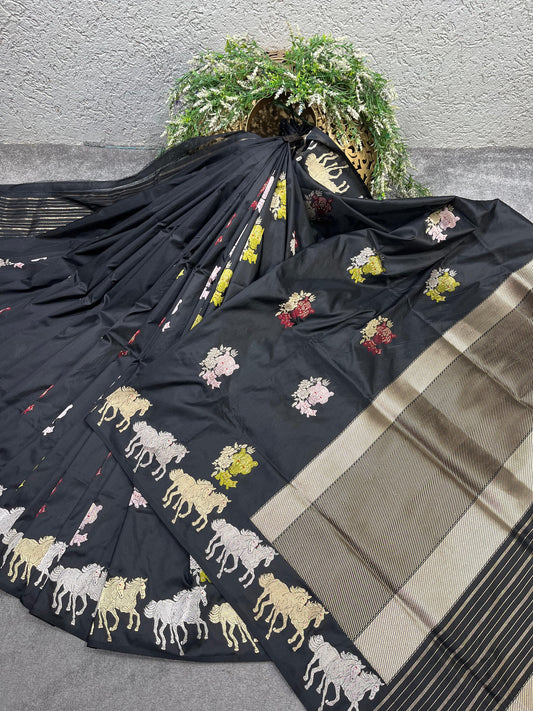BLACK SILK PURE HANDLOOM BANARASI SAREE