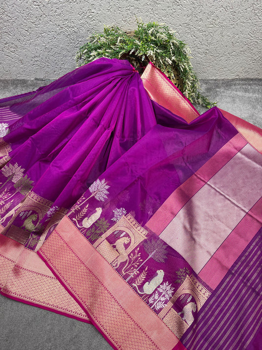 DEEP PURPLE KORA PURE HANDLOOM BANARASI SAREE
