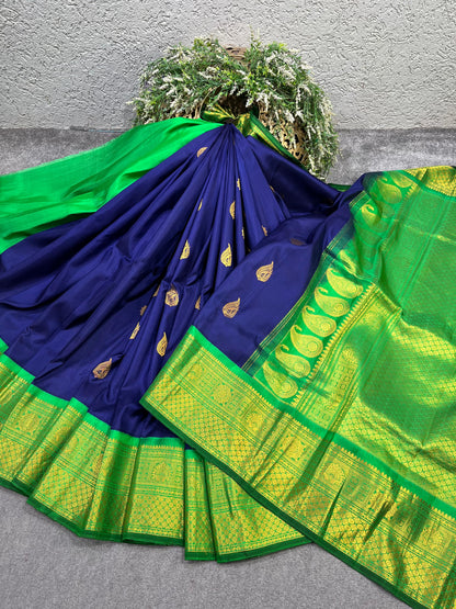 ROYAL BLUE SILK PURE HANDLOOM GADWAL SAREE