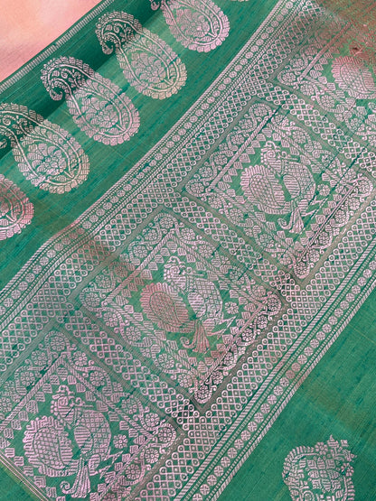 BLUSH PINK SILK PURE HANDLOO GADWAL SAREE