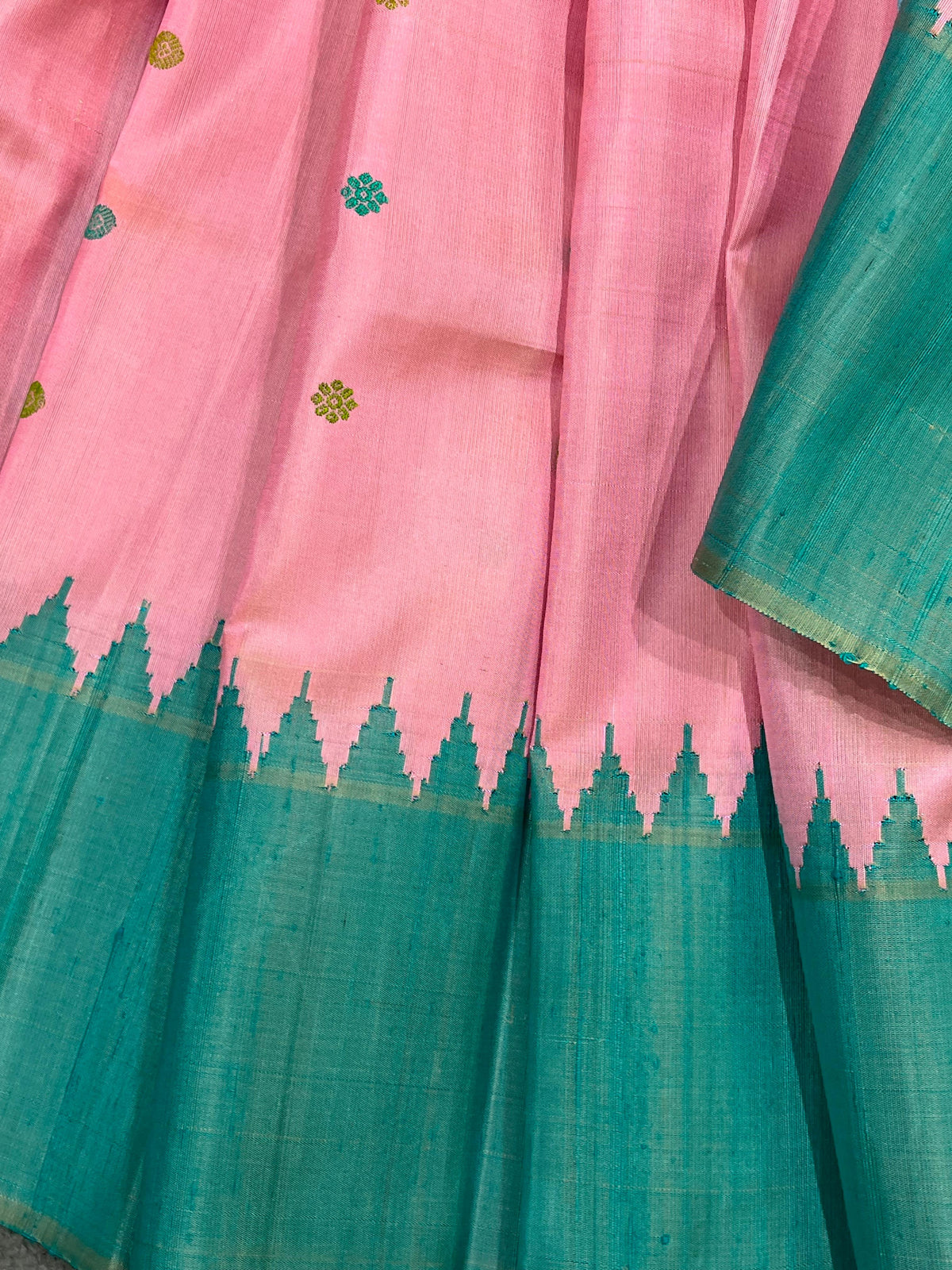 BLUSH PINK SILK PURE HANDLOO GADWAL SAREE