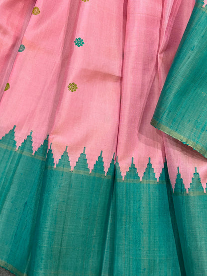 BLUSH PINK SILK PURE HANDLOO GADWAL SAREE