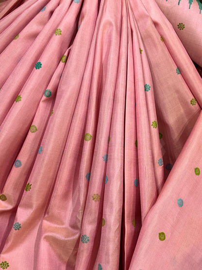 BLUSH PINK SILK PURE HANDLOO GADWAL SAREE
