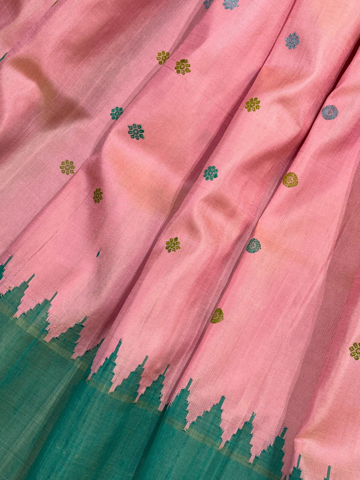 BLUSH PINK SILK PURE HANDLOO GADWAL SAREE
