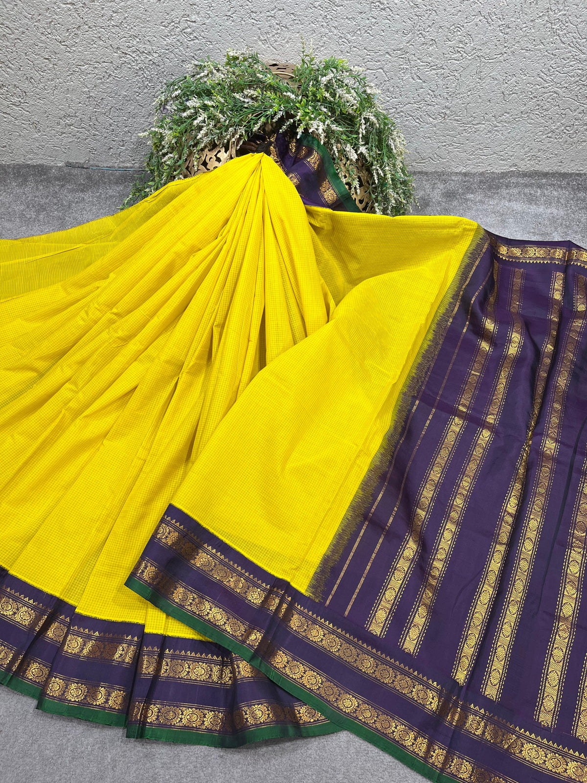 YELLOW COTTON PURE HANDLOOM GADWAL SAREE