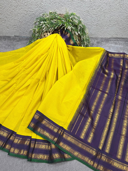 YELLOW COTTON PURE HANDLOOM GADWAL SAREE