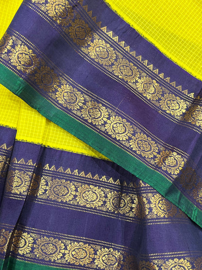 YELLOW COTTON PURE HANDLOOM GADWAL SAREE