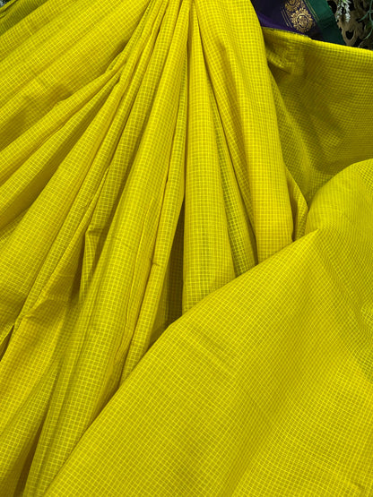 YELLOW COTTON PURE HANDLOOM GADWAL SAREE
