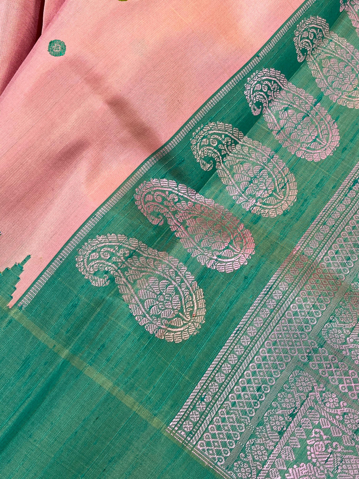 BLUSH PINK SILK PURE HANDLOO GADWAL SAREE