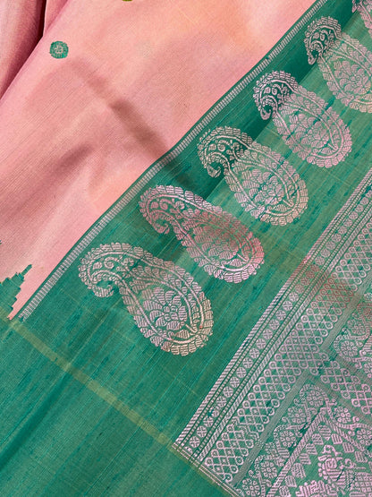 BLUSH PINK SILK PURE HANDLOO GADWAL SAREE