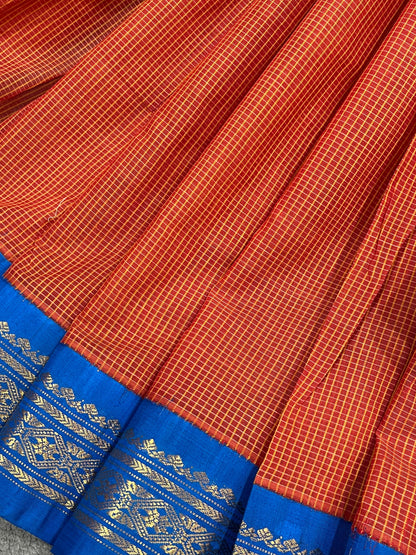 BURNT ORANGE COTTON PURE HANDLOOM GADWAL SAREE