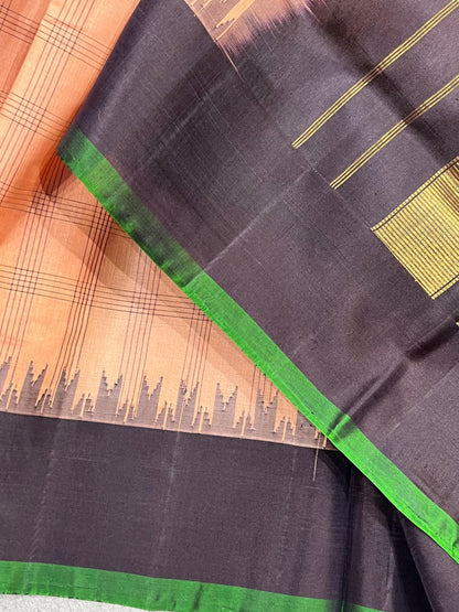 SOFT PEACH SICO PURE HANDLOOM GADWAL SAREE