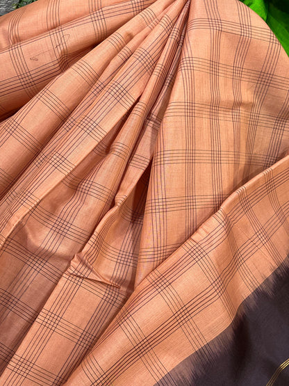 SOFT PEACH SICO PURE HANDLOOM GADWAL SAREE