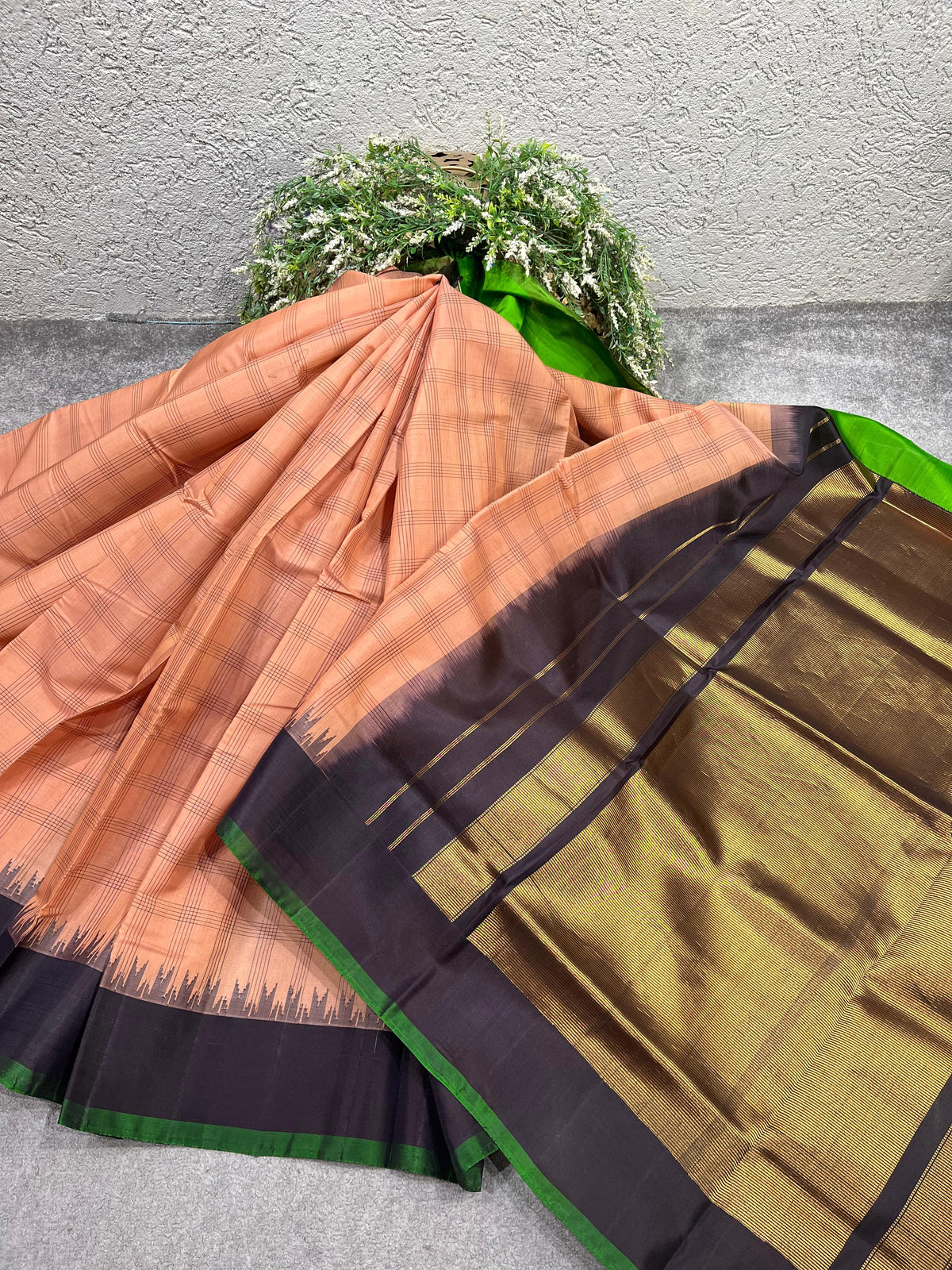 SOFT PEACH SICO PURE HANDLOOM GADWAL SAREE
