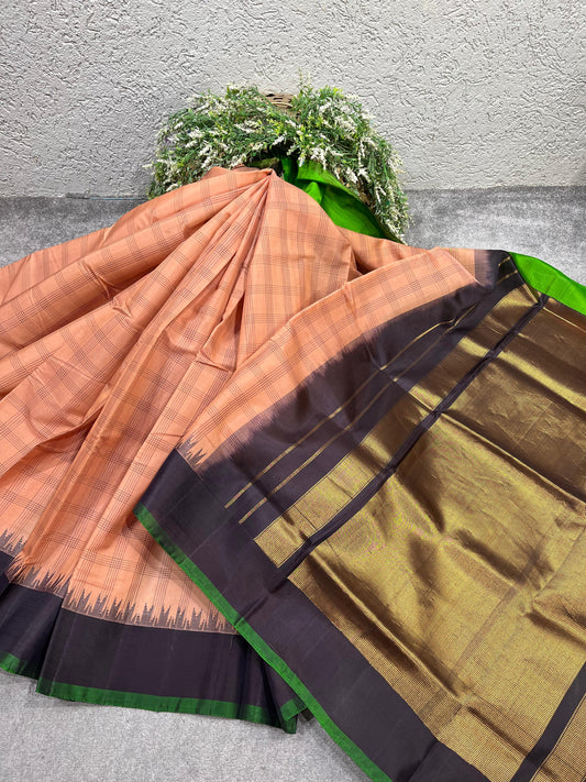 SOFT PEACH SICO PURE HANDLOOM GADWAL SAREE