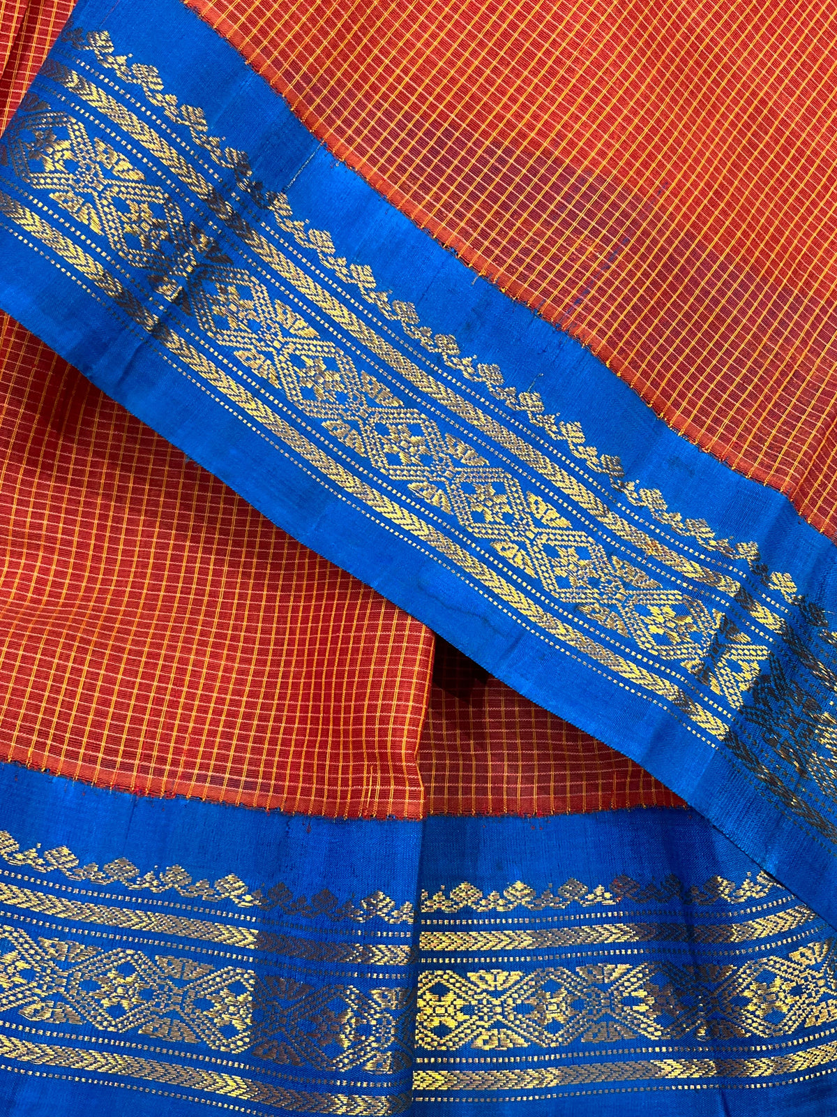 BURNT ORANGE COTTON PURE HANDLOOM GADWAL SAREE