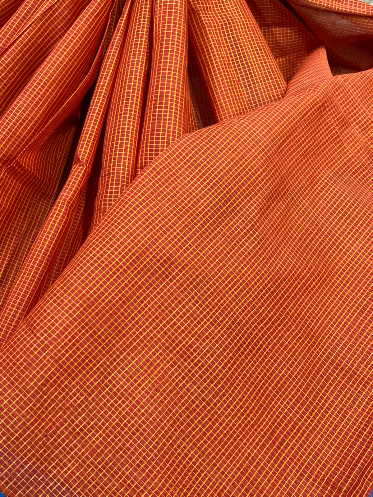 BURNT ORANGE COTTON PURE HANDLOOM GADWAL SAREE