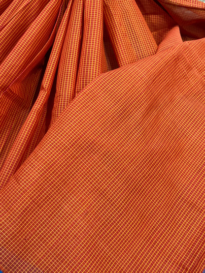 BURNT ORANGE COTTON PURE HANDLOOM GADWAL SAREE