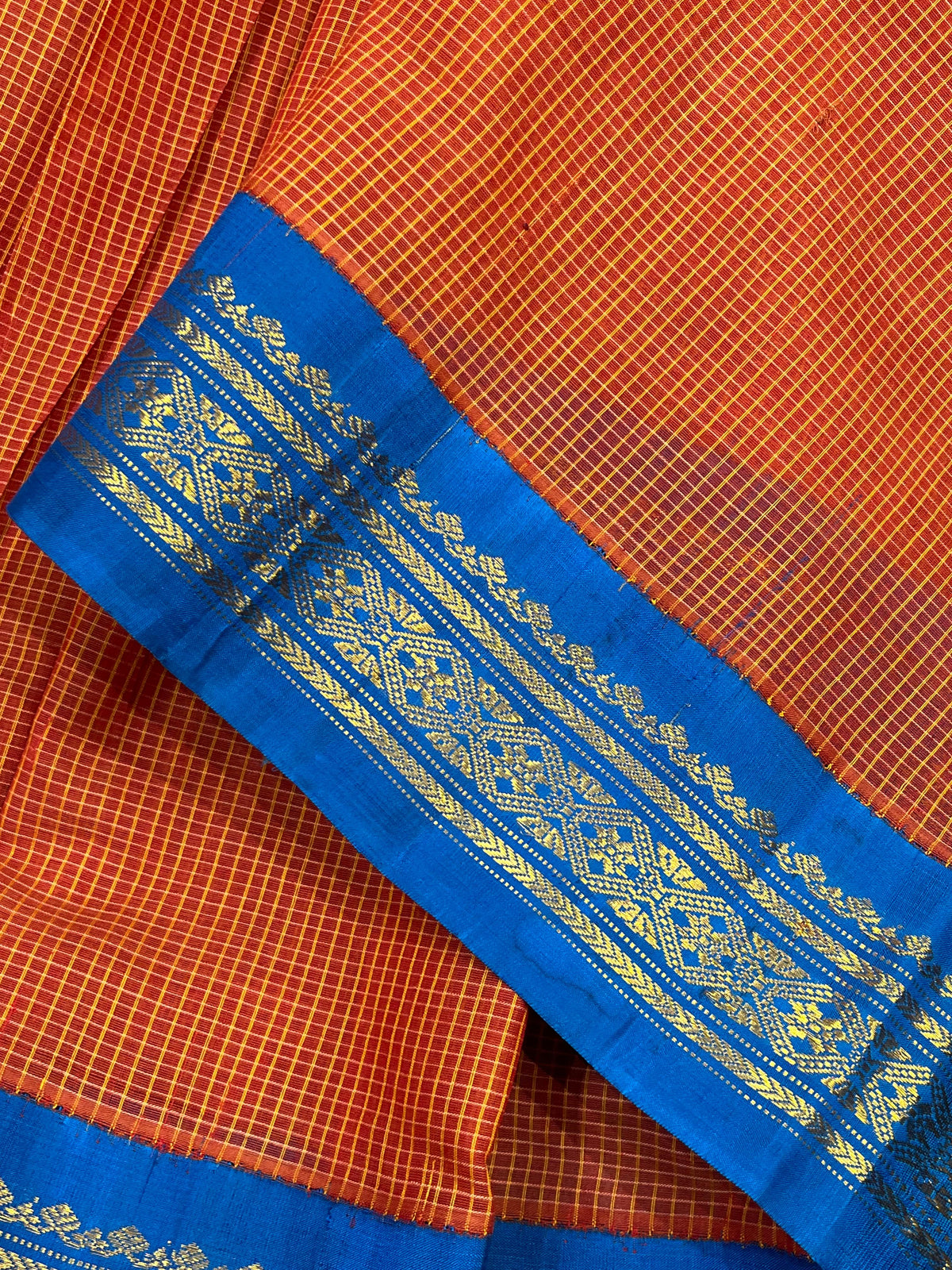 BURNT ORANGE COTTON PURE HANDLOOM GADWAL SAREE