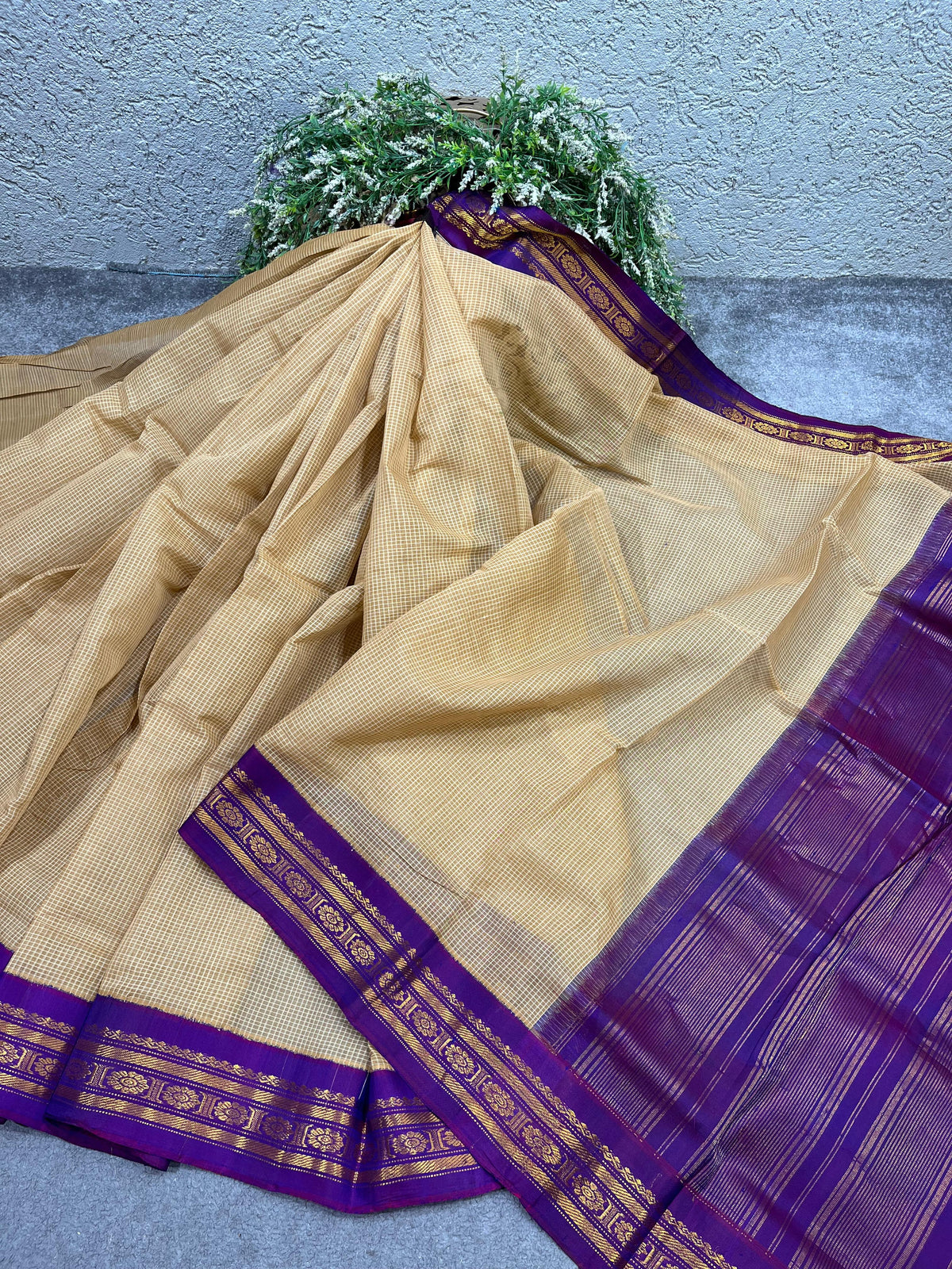 BEIGE COTTON PURE HANDLOOM GADWAL SAREE