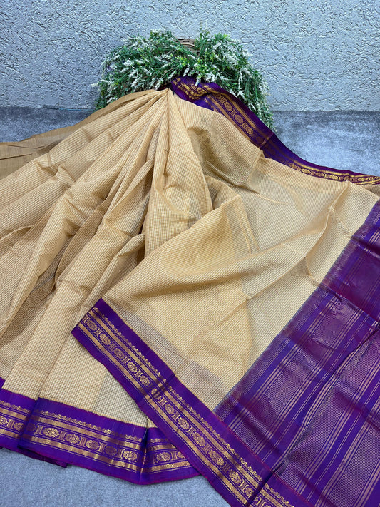 BEIGE COTTON PURE HANDLOOM GADWAL SAREE