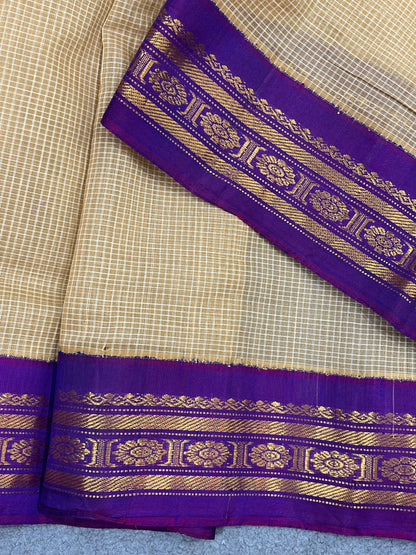 BEIGE COTTON PURE HANDLOOM GADWAL SAREE