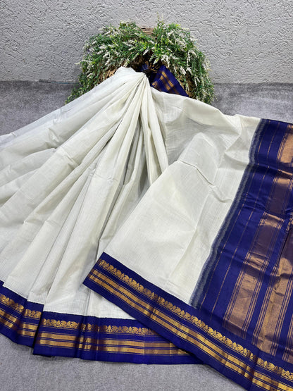 IVORY COTTON PURE HANDLOOM GADWAL SAREE