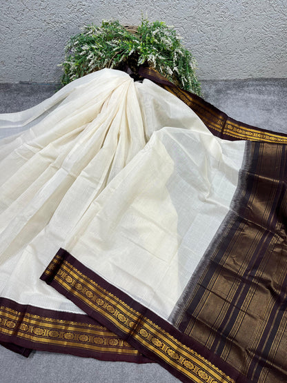 IVORY COTTON PURE HANDLOOM GADWAL SAREE