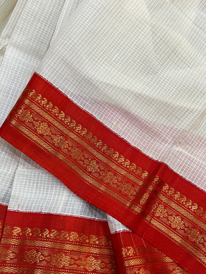 IVORY COTTON PURE HANDLOOM GADWAL SAREE