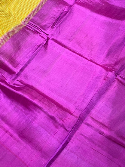 MUSTARD YELLOW COTTON PURE HANDLOOM GADWAL SAREE