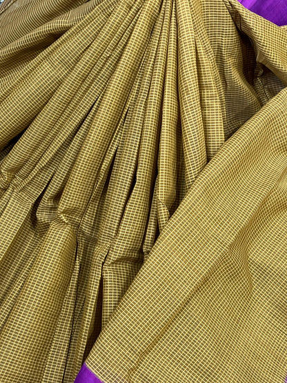MUSTARD YELLOW COTTON PURE HANDLOOM GADWAL SAREE