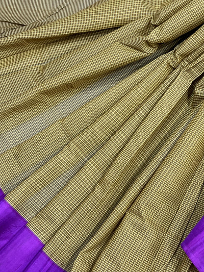 MUSTARD YELLOW COTTON PURE HANDLOOM GADWAL SAREE