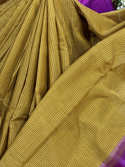 MUSTARD YELLOW COTTON PURE HANDLOOM GADWAL SAREE