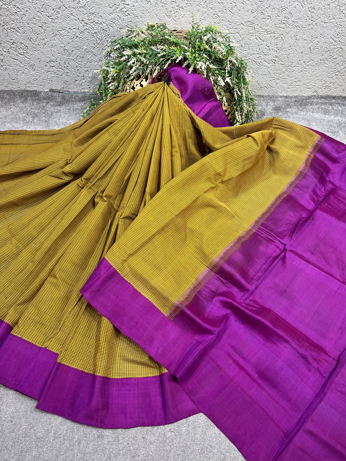 MUSTARD YELLOW COTTON PURE HANDLOOM GADWAL SAREE