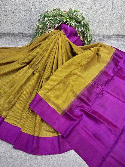 MUSTARD YELLOW COTTON PURE HANDLOOM GADWAL SAREE