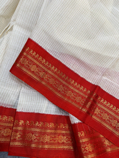 IVORY COTTON PURE HANDLOOM GADWAL SAREE