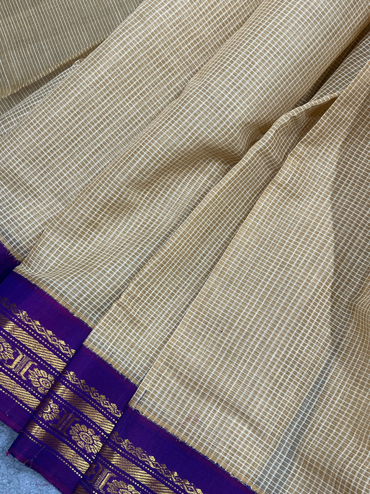 BEIGE COTTON PURE HANDLOOM GADWAL SAREE